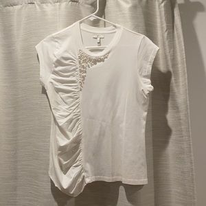 JOIE TOP SIKOYA PEARL BEAD RUCHED TEE T SHIRT